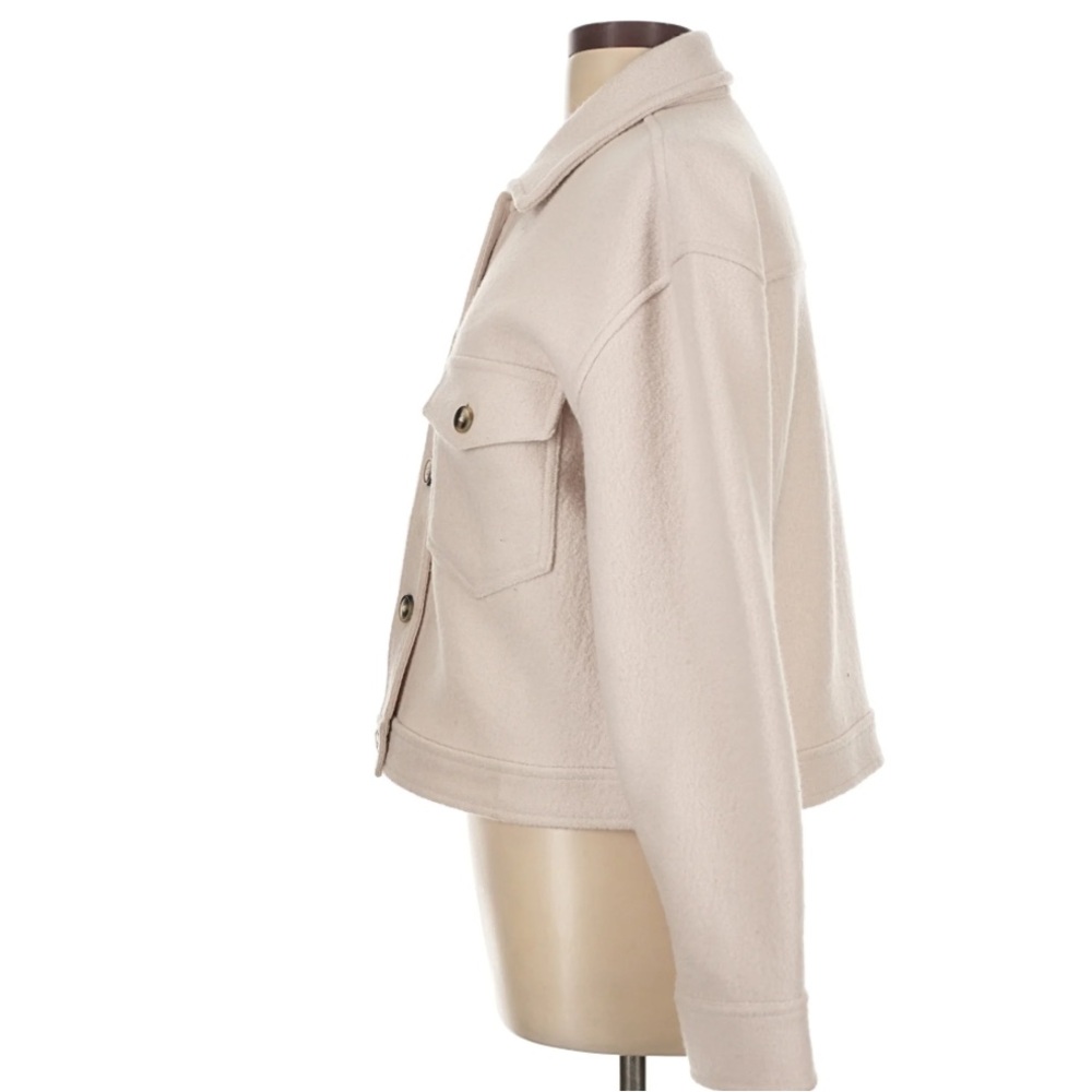 Quince Merino Wool Cropped Shirt Jacket In Heather Bone Size Large - Picture 3 of 10